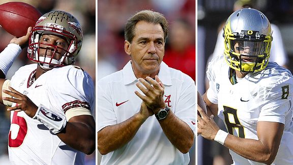 Jameis Winston, Nick Saban and Marcus Mariota
