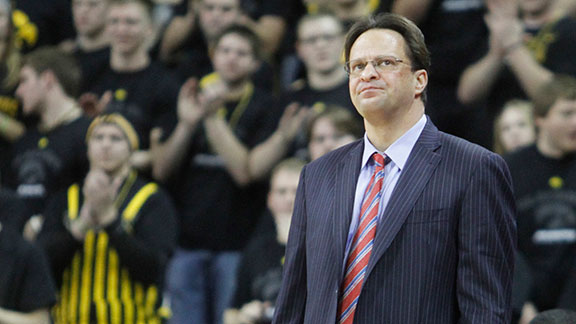 Head coach Tom Crean of the Indiana Hoosiers watches the action during the first half against the Iowa Hawkeyes on December 31, 2012 at Carver-Hawkeye Arena in Iowa City, Iowa. Indiana won 69-65.