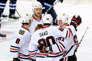 Nick Leddy, Brent Seabrook, Brandon Saad, Marian Hossa