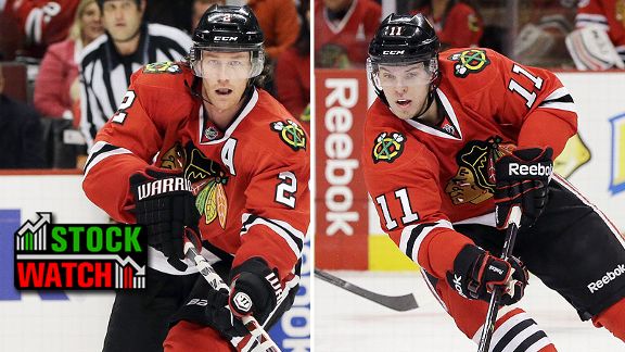 Duncan Keith and Jeremy Morin