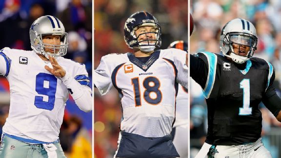 Tony Romo, Peyton Manning, and Cam Newton