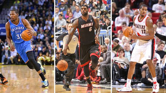 Kevin Durant, LeBron James and LaMarcus Aldridge
