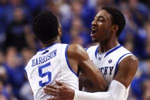 Andrew Harrison (left) and James Young led the Wildcats in scoring with 18 points apiece.