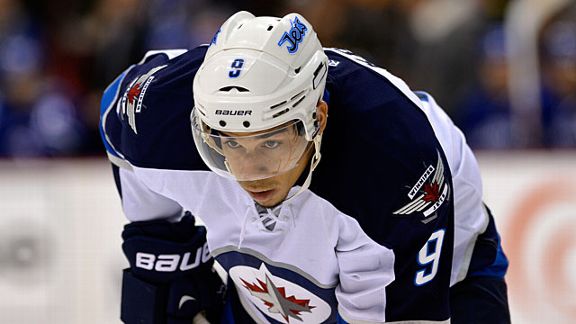 Evander Kane #9 of the Winnipeg Jets