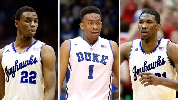 Andrew Wiggins, Jabari Parker, and Joel Embiid