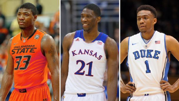 Marcus Smart, Joel Embiid and Jabari Parker