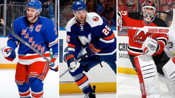 Ryan Callahan, Thomas Vanek, and Martin Brodeur