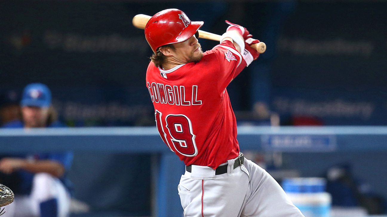 Collin Cowgill of Los Angeles Angels hit in face on bunt attempt ESPN