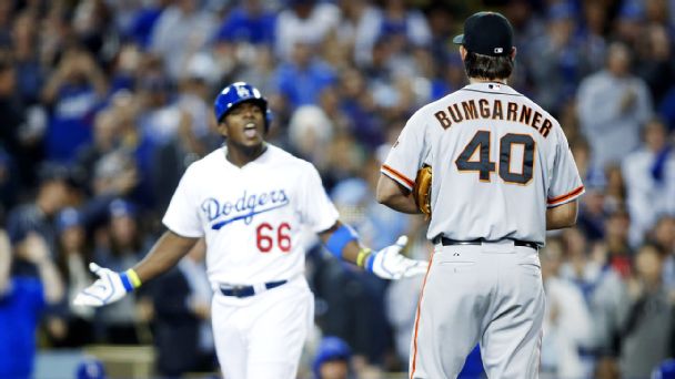 Yasiel Puig and Madison Bumgarner