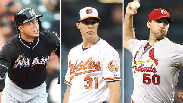 Giancarlo Stanton, Ubaldo Jimenez, and Adam Wainwright