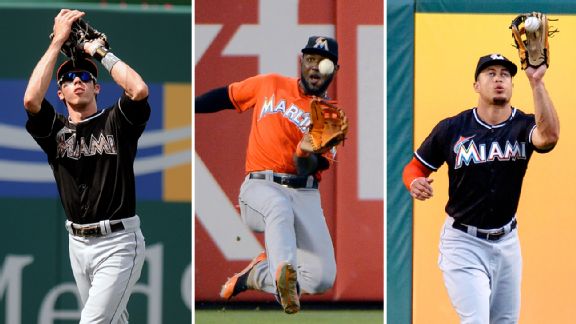 Christian Yelich, Marcell Ozuna, and Giancarlo Stanton