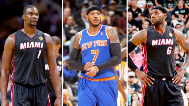 Chris Bosh, Carmelo Anthony and LeBron James