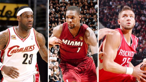 LeBron James, Chris Bosh and Chandler Parsons
