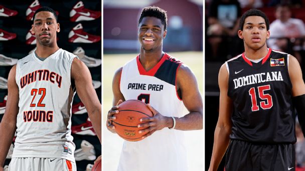 Jahlil Okafor, Emmanuel Mudiay, and Karl Towns Jr.