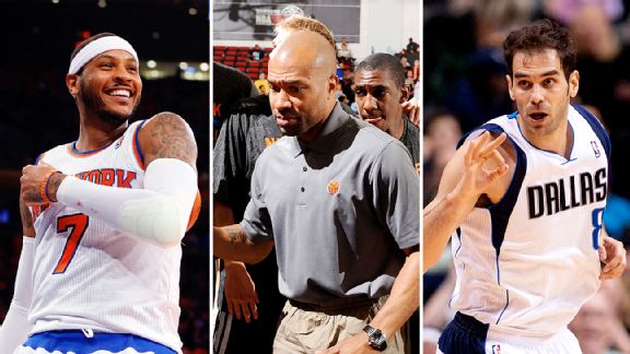 Carmelo Anthony, Derek Fisher and Jose Calderon