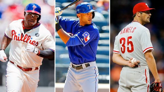 Marlon Byrd, Alex Rios, and Cole Hamels