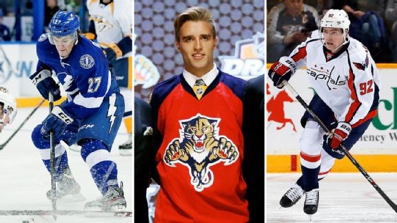 Johnathn Drouin, Aaron Ekblad, and Evgeny Kuznetsov