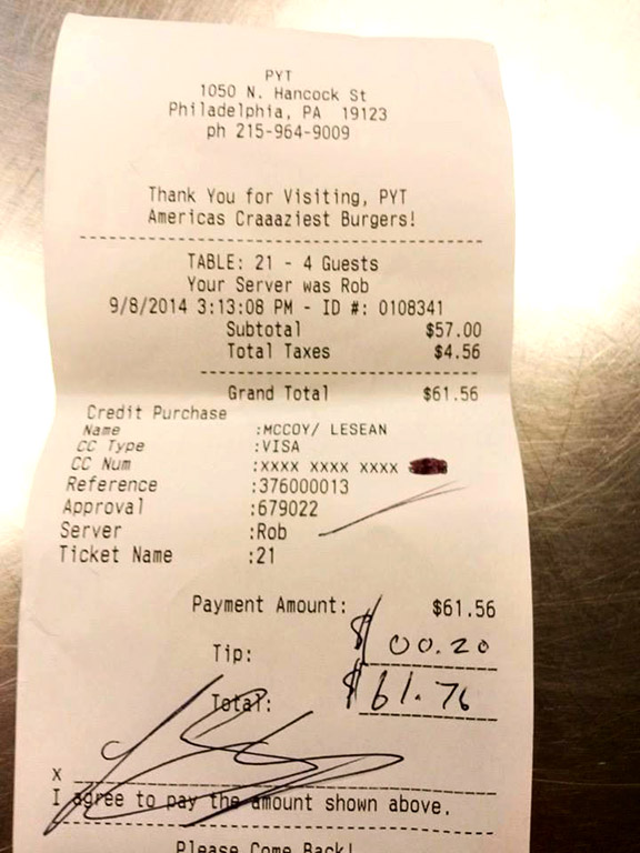 LeSean McCoy receipt at PYT