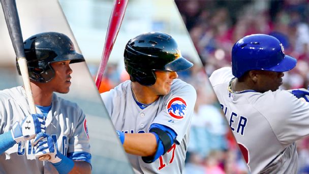 Addison Russell, Kris Bryant and Jorge Soler