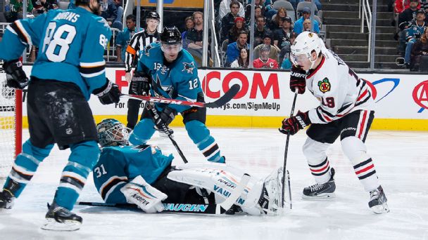 Antti Niemi, Patrick Marleau, Brent Burns, Jonathan Toews