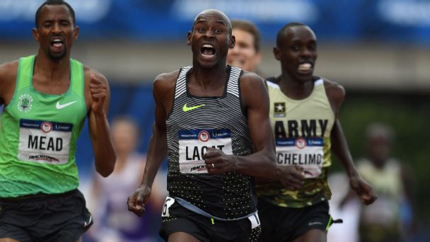 Bernard Lagat surged in the final straightaway to win the 5,000-meter final and reach his fifth Olympic Games.