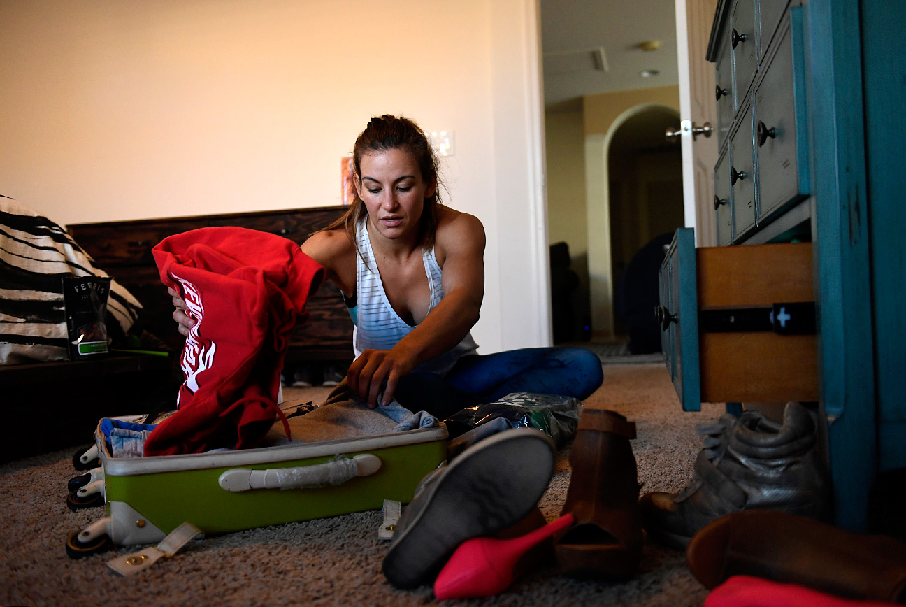 Tate packs up before beginning her extreme weight cut at Xtreme Couture MMA...