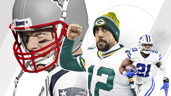 Tom Brady, Aaron Rodgers, and Ezekiel Elliott