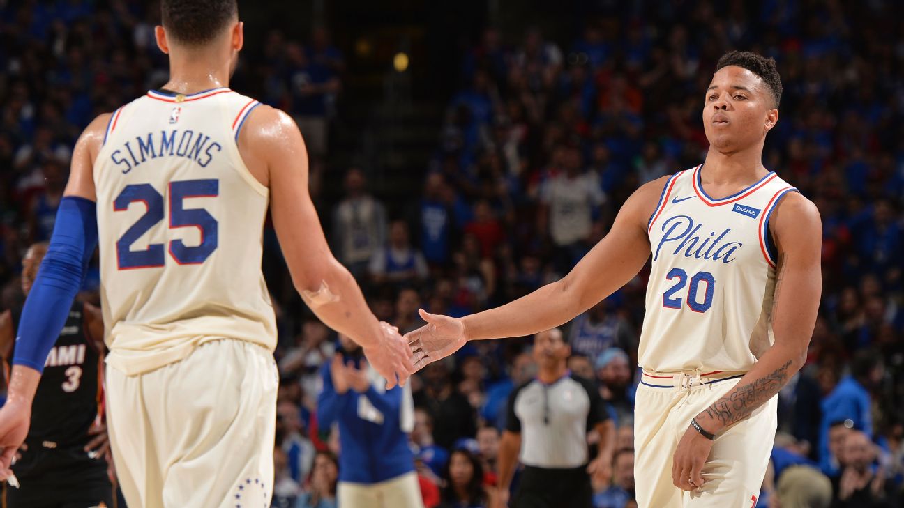 Image result for 76ers run through Heat in Game 1 win in Philadelphia