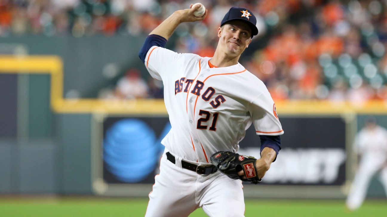 Astros starting pitcher Zack Greinke delivers a pitch against the Colorado Rockies during the first inning at Minute Maid Park.