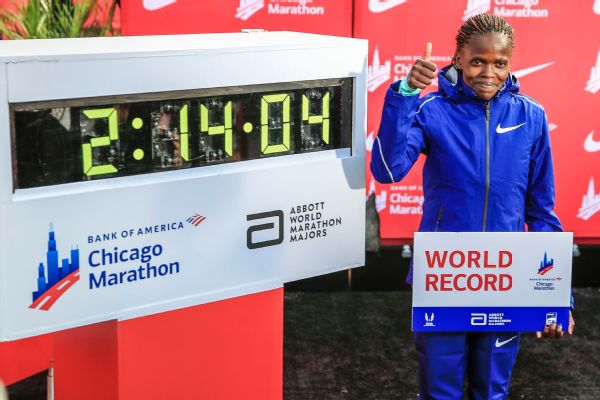 Brigid Kosgei said I am happy because I was not expected to run like this after setting the women's marathon record in Chicago on Sunday.