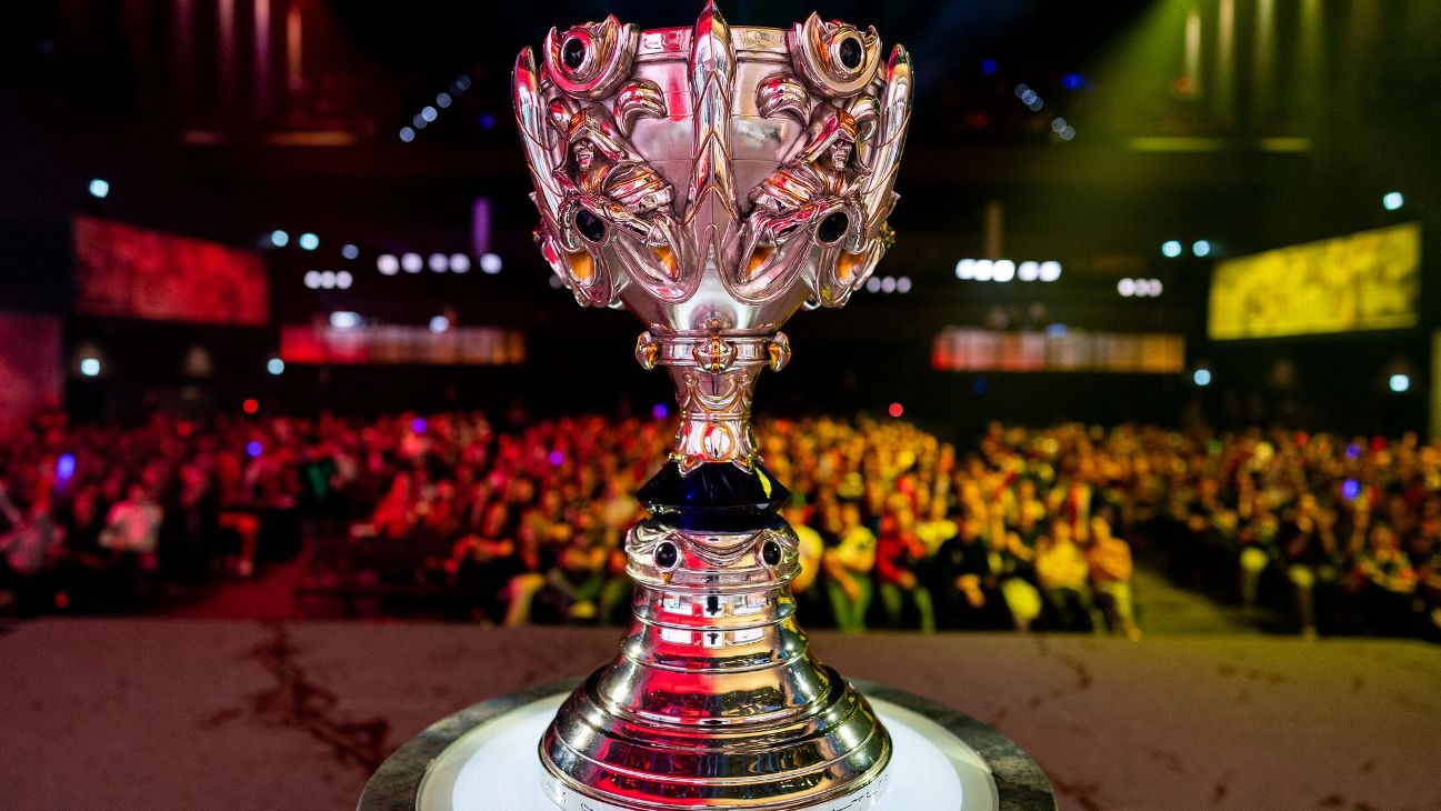 The Summoner's Cup is on display during the group stage of the League of Legends World Championship in Berlin.