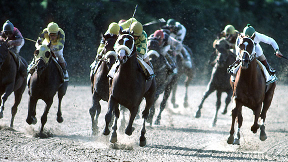 Jockey Jerry Bailey and Hansel win the 1991 Belmont Stakes.