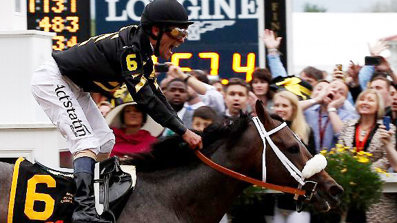 Gary Stevens and Oxbow win the 138th Preakness Stakes.