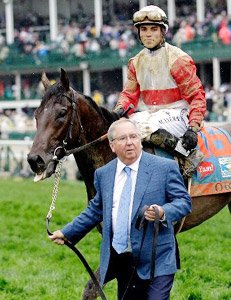 Trainer Shug McGaughey, jockey Joel Rosario and Kentucky Derby winner Orb at Churchill Downs.