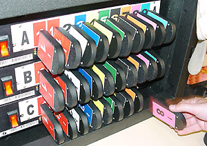 A Trakus tag charging unit.