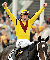 Calvin Borel and Rachel Alexandra win the 2009 Preakness Stakes