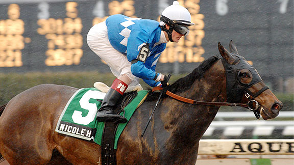 Nicole H wins the 2011 Distaff Handicap at Aqueduct.