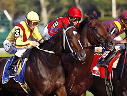 Rachel Alexandra (left) wins the Woodward at Saratoga.