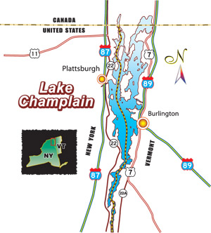Click for an enlarged map of Lake Champlain.