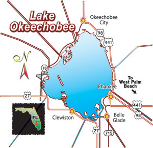 Click for enlarged map of Lake Okeechobee.