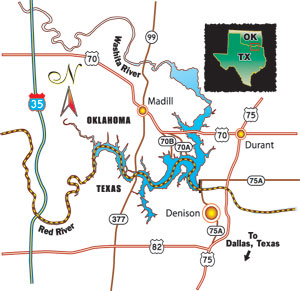 Click for enlarged map of Lake Texoma.