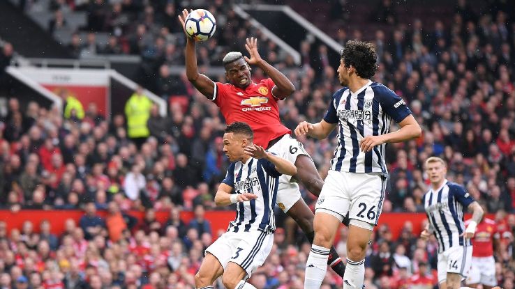 Manchester United's Paul Pogba handballs against West Brom