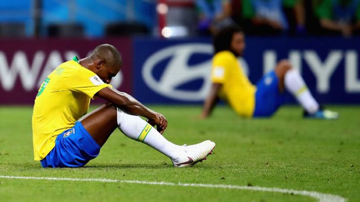 Fernandinho looks on after Brazil were eliminated in the quarterfinals by Belgium.