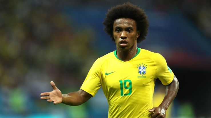 Willian looks on during Brazil's World Cup quarterfinal defeat to Belgium.