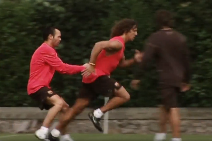 Scene of Carles Puyol training from 'Keep the Ball, Pass the Ball' trailer.