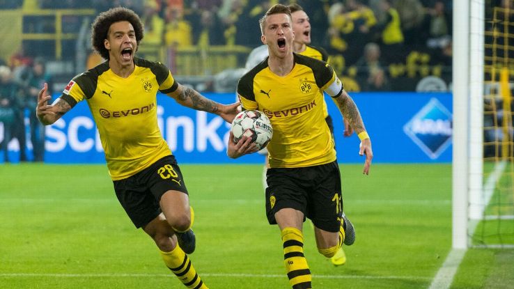 Reus, right, scored twice and was a constant threat as Dortmund overturned a deficit to beat rivals Bayern.