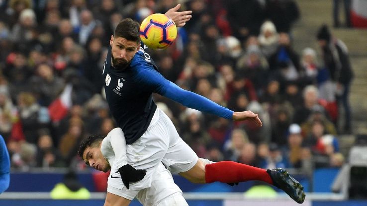 France's Olivier Giroud scored in the world champions' final match of 2018