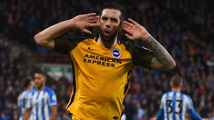 Shane Duffy of Brighton and Hove Albion celebrates 