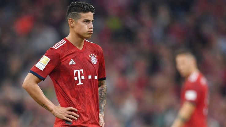 James Rodriguez of Bayern Munich looks dejected.