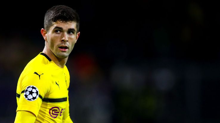 Christian Pulisic looks on during Borussia Dortmund's Champions League match against Club Brugge.